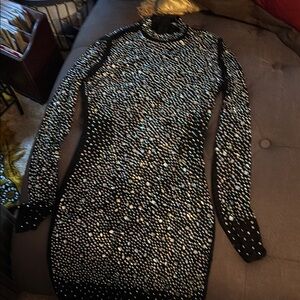 Fashion Nova Silver Sequin Long Sleeve Bodycon Dress